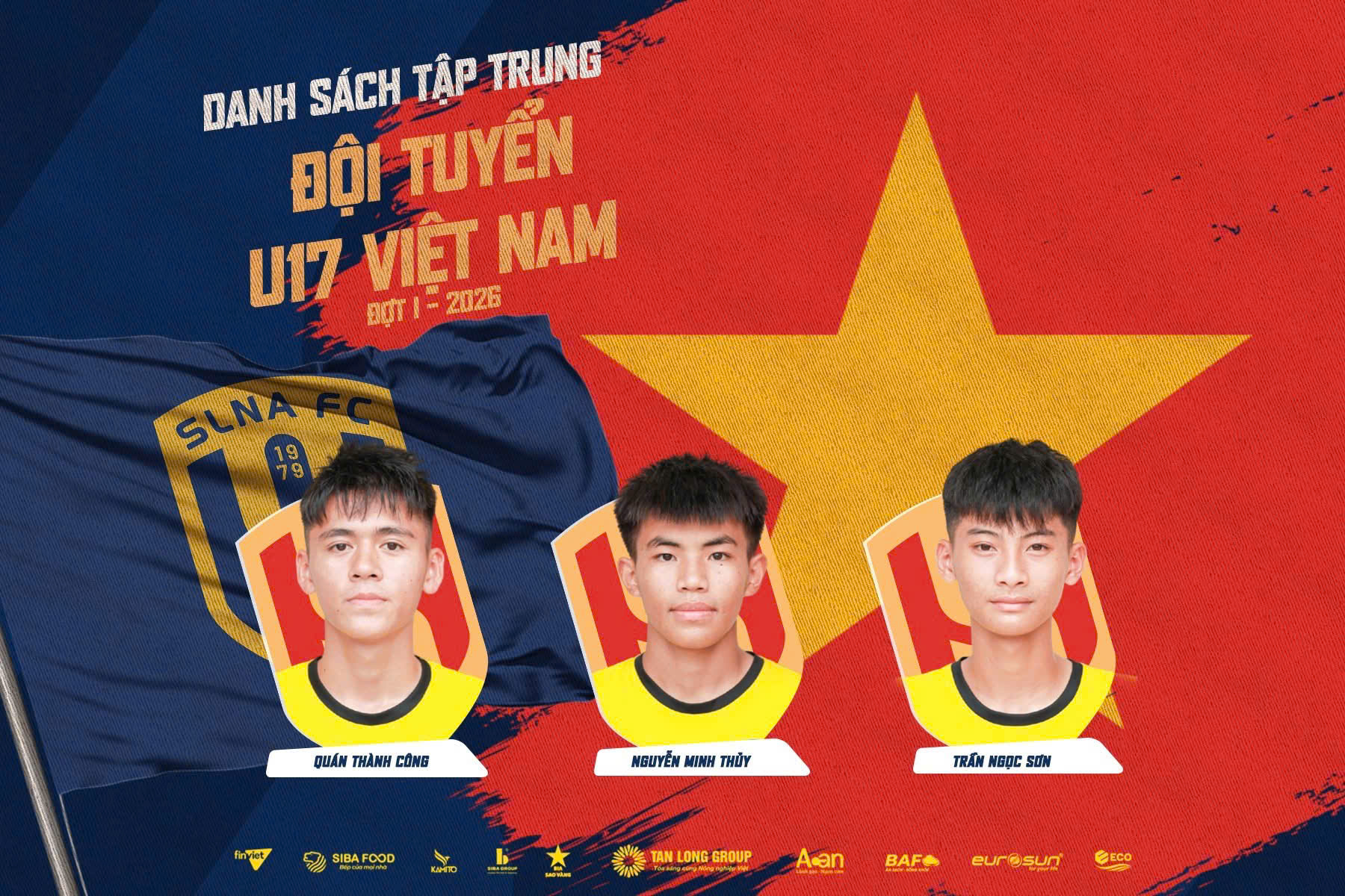 3 cầu thủ trẻ SLNA được triệu tập lên U17 Việt Nam